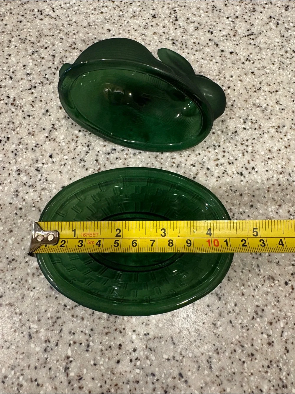 Frosted dark green glass rabbit candy dish
